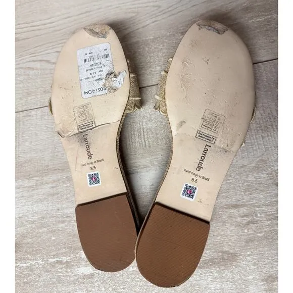 Larroudé Ivy Broderie Flat Mule In Beige Raffia Womens Shoes Sz 8.5