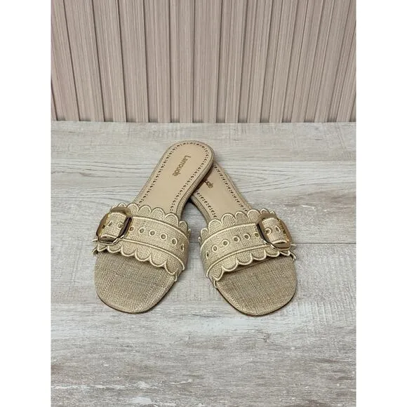 Larroudé Ivy Broderie Flat Mule In Beige Raffia Womens Shoes Sz 8.5