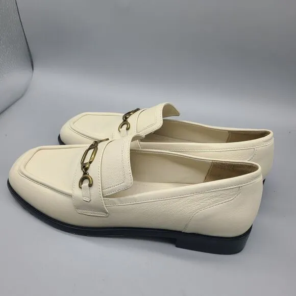 Larroudé Patricia Loafers ivory Kidskin Leather bronze Hardware Shoes sz 9 new