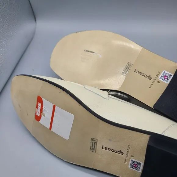 Larroudé Patricia Loafers ivory Kidskin Leather bronze Hardware Shoes sz 9 new