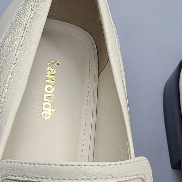 Larroudé Patricia Loafers ivory Kidskin Leather bronze Hardware Shoes sz 9 new