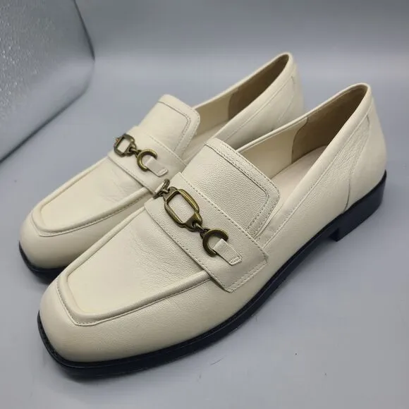 Larroudé Patricia Loafers ivory Kidskin Leather bronze Hardware Shoes sz 9 new