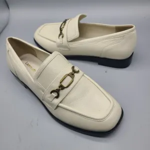 Larroudé Patricia Loafers ivory Kidskin Leather bronze Hardware Shoes sz 9 new