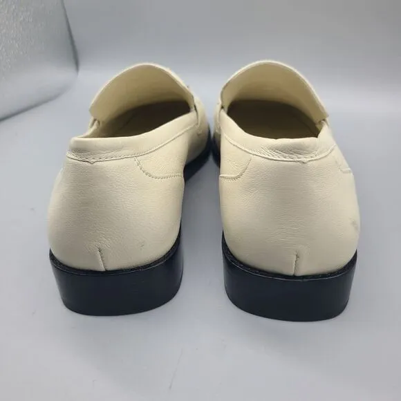 Larroudé Patricia Loafers ivory Kidskin Leather bronze Hardware Shoes sz 9 new