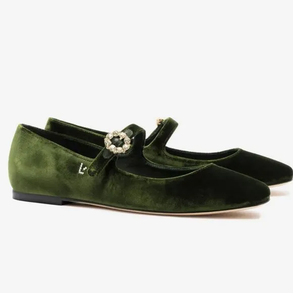 Larroude Blair Ballet Flat In Bosco Velvet Shoes Sz 7