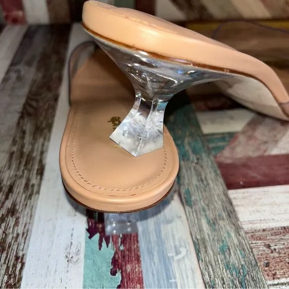 Larroude Vivi Lucite Mule In Tan Leather and Vinyl Sandals Shoes Stripper EUC 11
