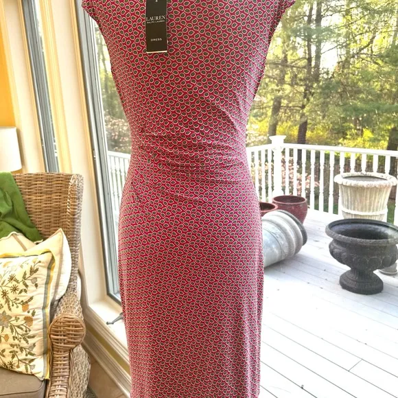 LAUREN Ralph Lauren 4 NWT Sleeveless Midi Jersey Dress w Ruche at Left Hip