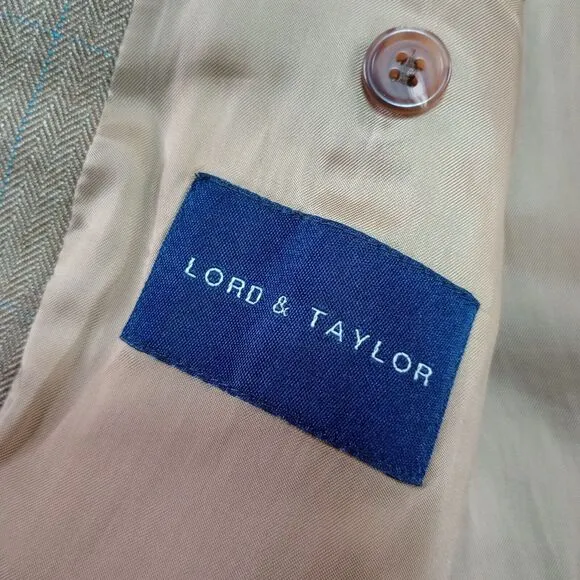 Lauren Ralph Lauren Blazer Men's 42R Biege‎ Wool Silk Blend Lord &amp; Taylor Plaid