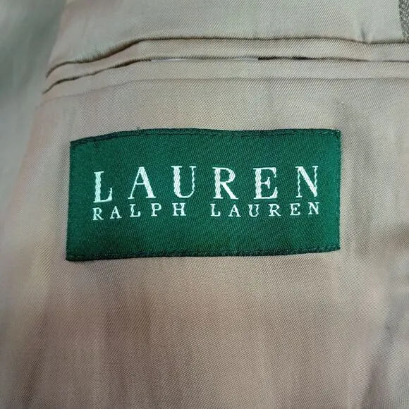 Lauren Ralph Lauren Blazer Men's 42R Biege‎ Wool Silk Blend Lord &amp; Taylor Plaid