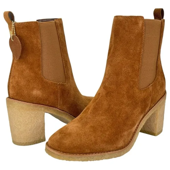 Lauren Ralph Lauren Marianna Tan Suede Leather Womens Ankle Boots Size 7.5M