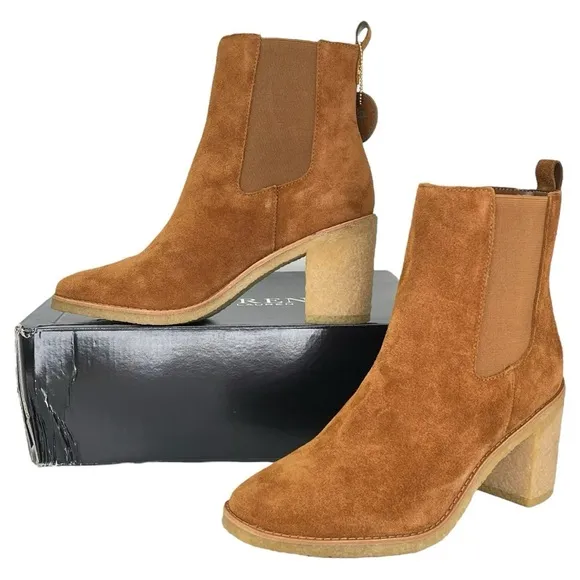 Lauren Ralph Lauren Marianna Tan Suede Leather Womens Ankle Boots Size 7.5M