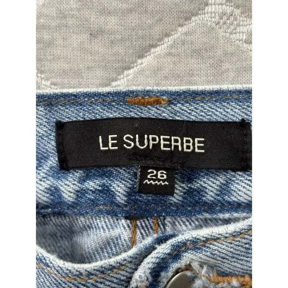 Le Superbe Jeans Womens 26 Blue Embellished Straight Leg Crop Beaded Casual