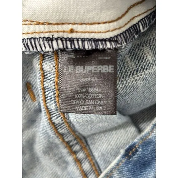 Le Superbe Jeans Womens 26 Blue Embellished Straight Leg Crop Beaded Casual