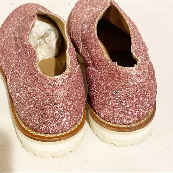 L'F Size 37 Pink Glitter Sparkle Gipsy Ilga Finished Leather Brogues Slip On