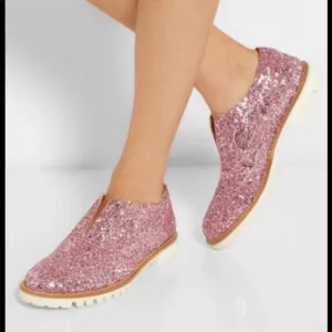L'F Size 37 Pink Glitter Sparkle Gipsy Ilga Finished Leather Brogues Slip On