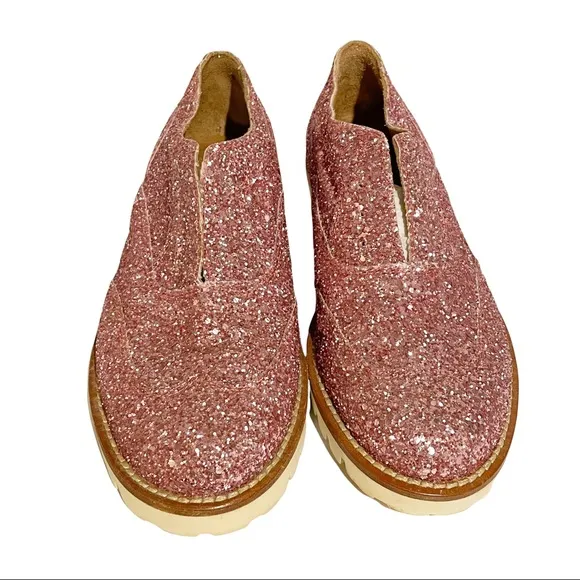 L'F Size 37 Pink Glitter Sparkle Gipsy Ilga Finished Leather Brogues Slip On