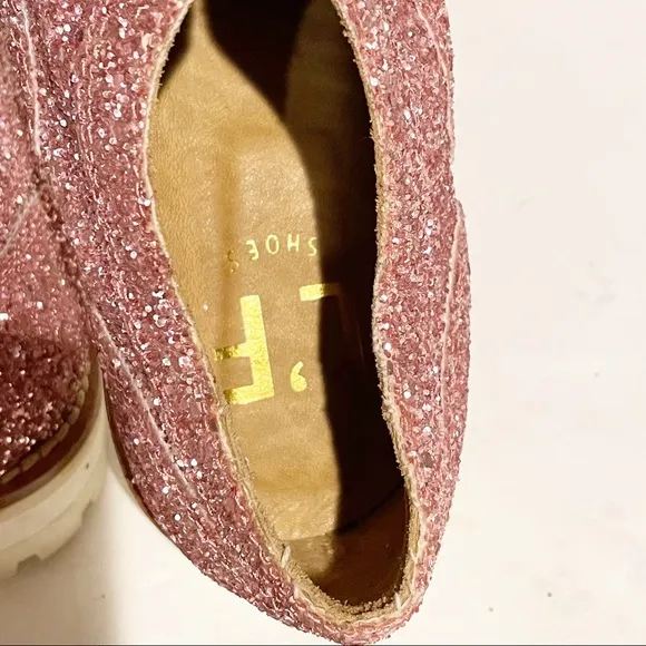 L'F Size 37 Pink Glitter Sparkle Gipsy Ilga Finished Leather Brogues Slip On