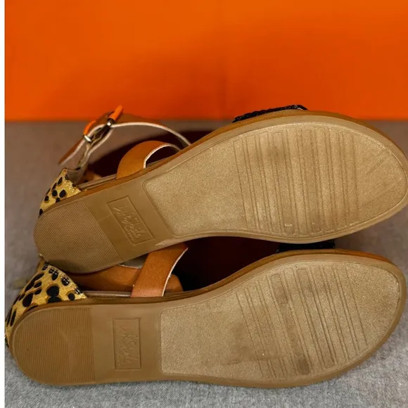 LifeStride Riley Flat Sandal Cheetah Print Black Brown Size 6.5 NEW