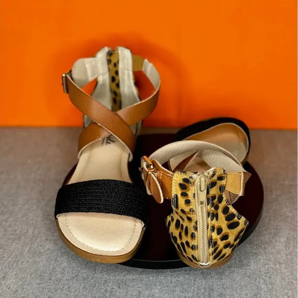 LifeStride Riley Flat Sandal Cheetah Print Black Brown Size 6.5 NEW