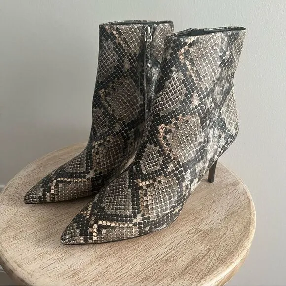 Lines Paolo Nita 2 Python Print Heeled Ankle Boots, tan gray cream, 8, NWOB