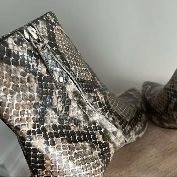 Lines Paolo Nita 2 Python Print Heeled Ankle Boots, tan gray cream, 8, NWOB