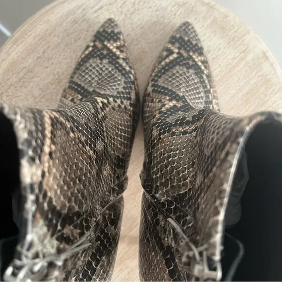 Lines Paolo Nita 2 Python Print Heeled Ankle Boots, tan gray cream, 8, NWOB