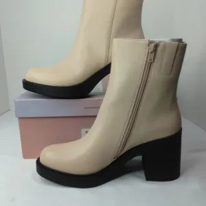 Lisa Vicky Valid-V Beigh Polish Calf Vegan Patent Leather Boots Sz 9M NIB