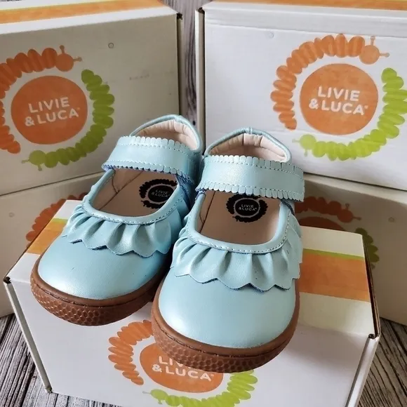 Livie and Luca Ruche Shoes Blue Shimmer New