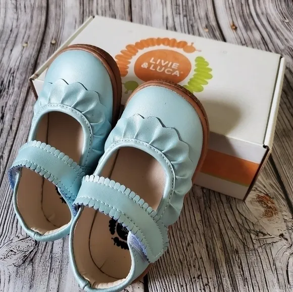 Livie and Luca Ruche Shoes Blue Shimmer New