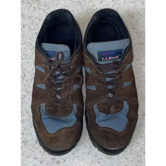 L.L. Bean Men's 10 W Hiking Walking Shoes Brown Suede/Blue Nylon