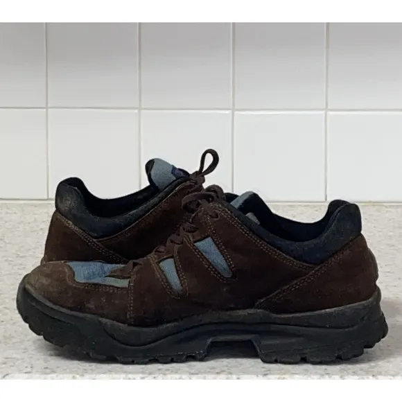 L.L. Bean Men's 10 W Hiking Walking Shoes Brown Suede/Blue Nylon