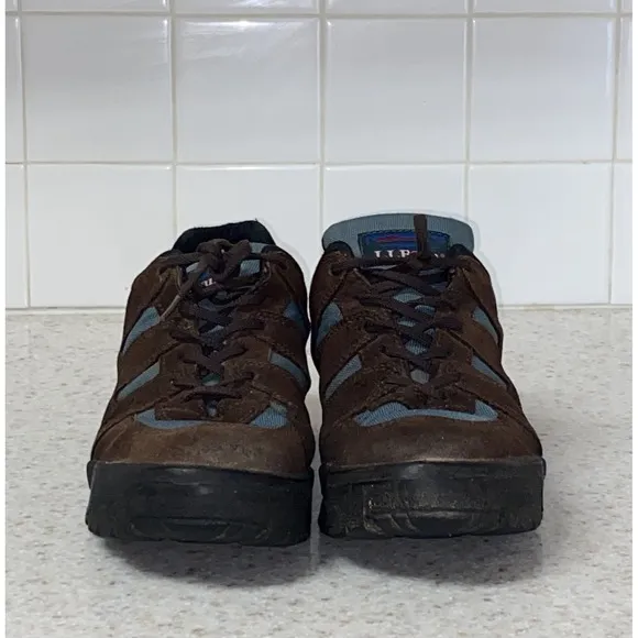 L.L. Bean Men's 10 W Hiking Walking Shoes Brown Suede/Blue Nylon