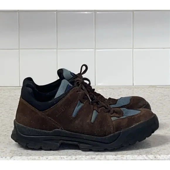 L.L. Bean Men's 10 W Hiking Walking Shoes Brown Suede/Blue Nylon