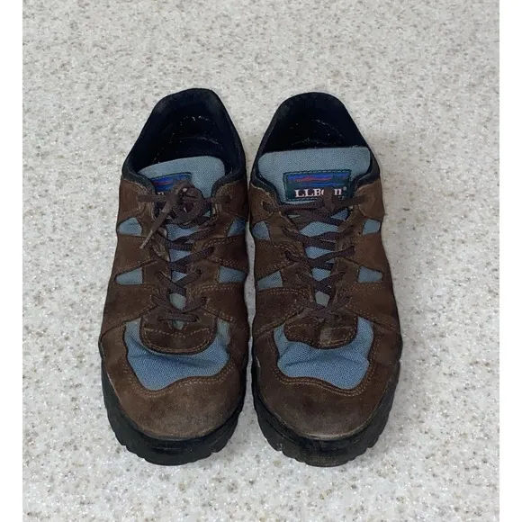 L.L. Bean Men's 10 W Hiking Walking Shoes Brown Suede/Blue Nylon