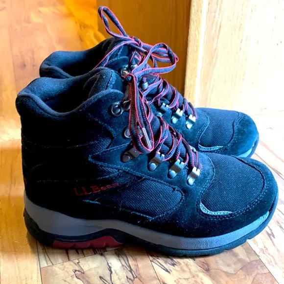 L.L. Bean women size 7 black gray red suede leather mesh hiker fall winter boots