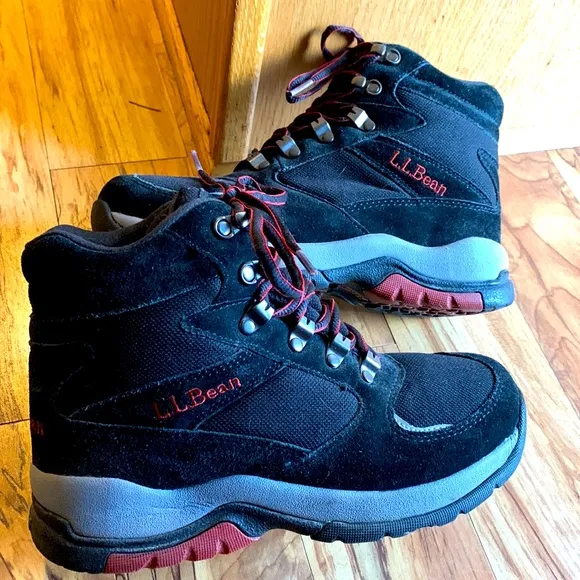 L.L. Bean women size 7 black gray red suede leather mesh hiker fall winter boots