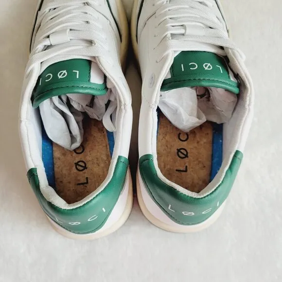 LOCI | Neo Low Top Casual Sneaker With Cork and Foam Insole in White &amp; Green