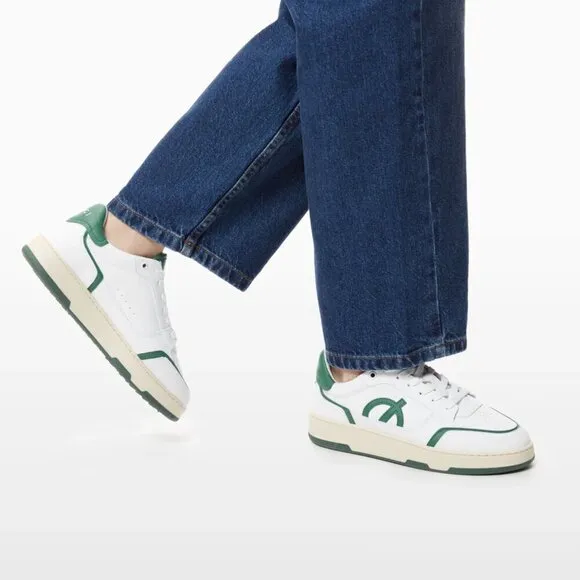 LOCI | Neo Low Top Casual Sneaker With Cork and Foam Insole in White &amp; Green