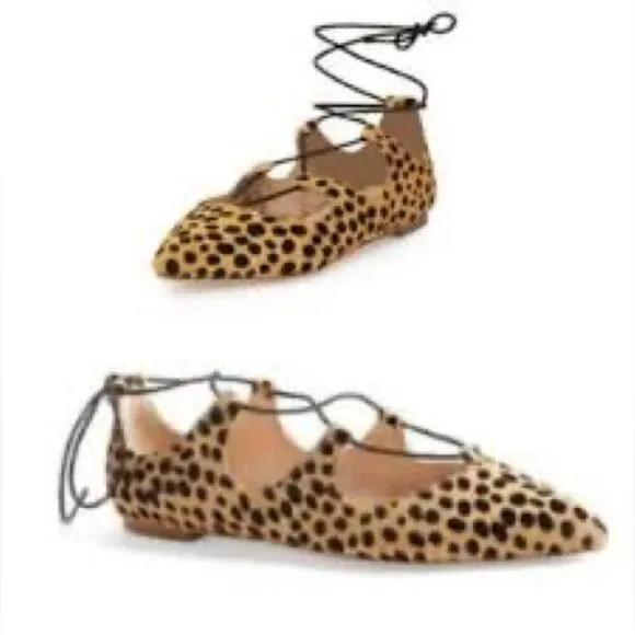 LOEFFLER RANDALL 7 &quot;&quot;AMBRA CHEETAH&quot;&quot; Real Fur Leopard Print Ballet Flat Shoes