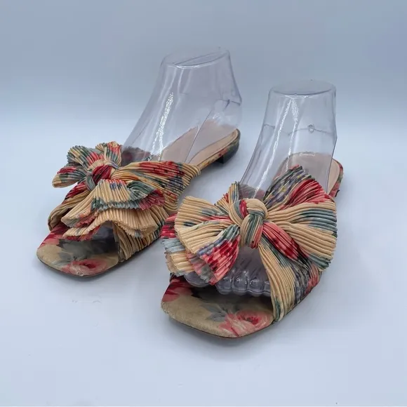Loeffler Randall Daphne Pleated Knot Flat Sandals 9 Floral
