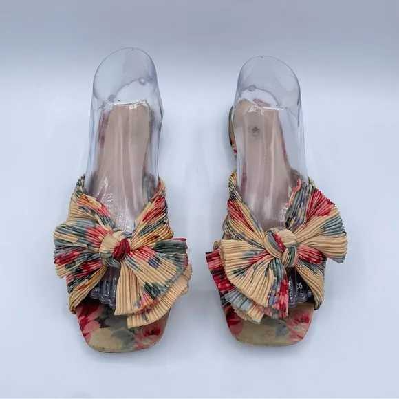 Loeffler Randall Daphne Pleated Knot Flat Sandals 9 Floral
