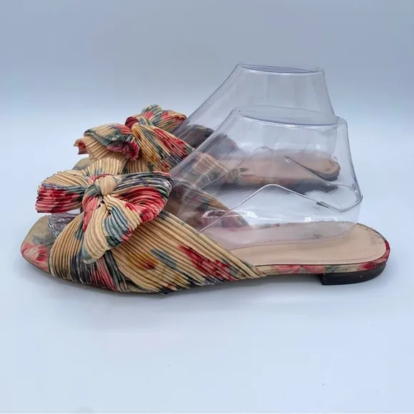 Loeffler Randall Daphne Pleated Knot Flat Sandals 9 Floral