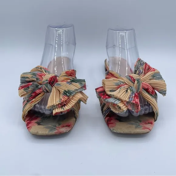 Loeffler Randall Daphne Pleated Knot Flat Sandals 9 Floral