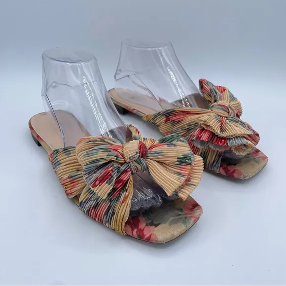 Loeffler Randall Daphne Pleated Knot Flat Sandals 9 Floral