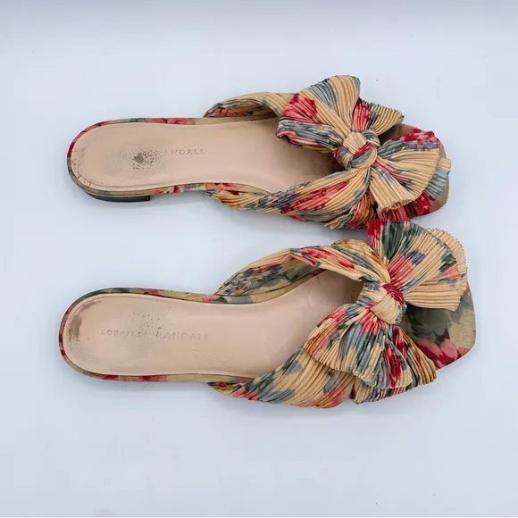 Loeffler Randall Daphne Pleated Knot Flat Sandals 9 Floral