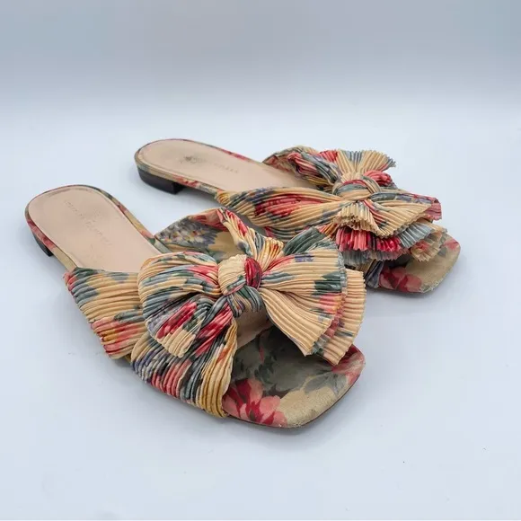 Loeffler Randall Daphne Pleated Knot Flat Sandals 9 Floral