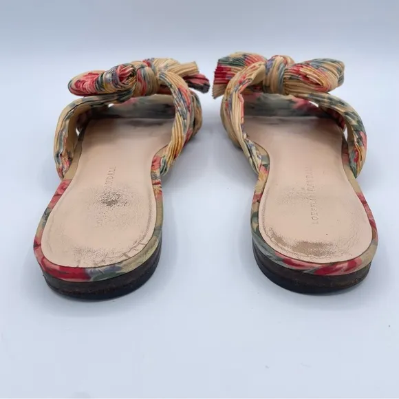 Loeffler Randall Daphne Pleated Knot Flat Sandals 9 Floral