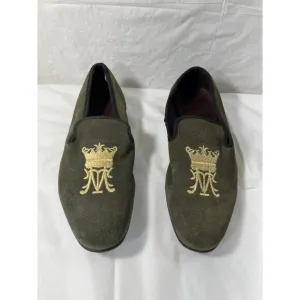 London Brogue Mens Size 8  GREEN SUEDE SLIP ON SHOES DRIVING SHOE