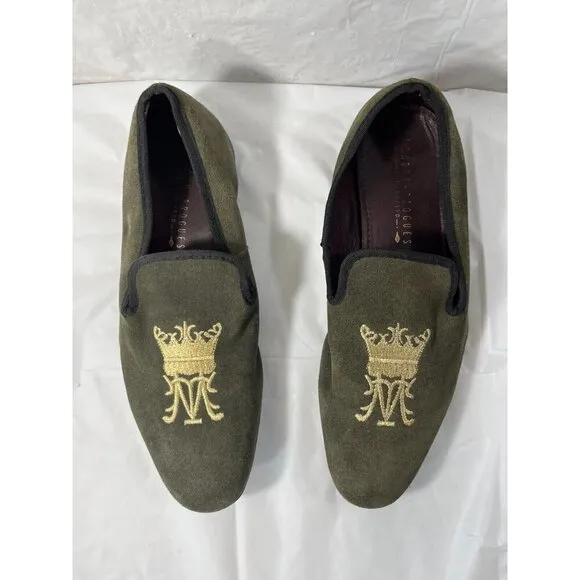London Brogue Mens Size 8  GREEN SUEDE SLIP ON SHOES DRIVING SHOE