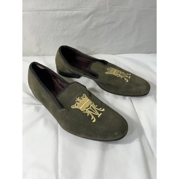 London Brogue Mens Size 8  GREEN SUEDE SLIP ON SHOES DRIVING SHOE